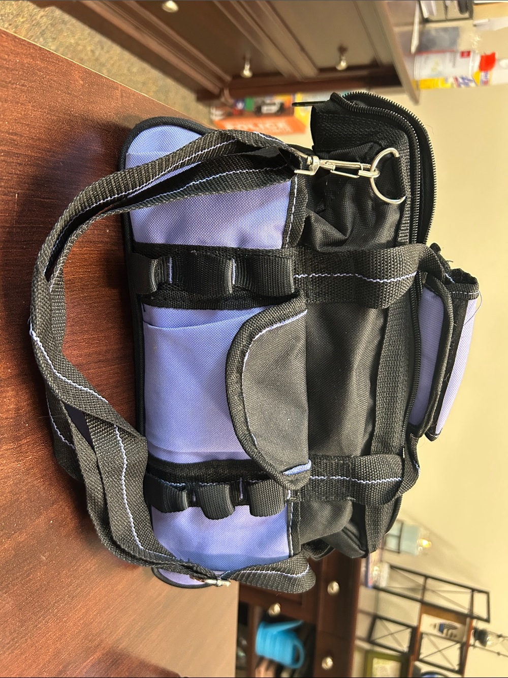 Women's Black and Light Purple Duffel Bag with Strap